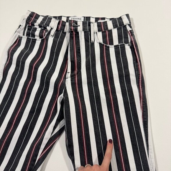 FRAME Le Sylvie Slender Straight Stripe Jeans 28 Black White Cherry Red Chic USA - Picture 13 of 15
